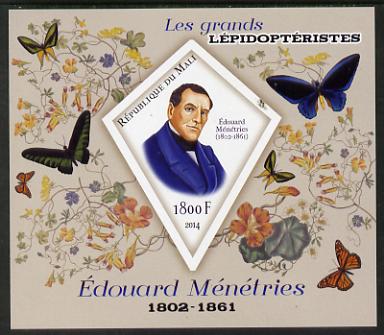 Mali 2014 Famous Lepidopterists & Butterflies - Edouard Menetries imperf s/sheet containing one diamond shaped value unmounted mint, stamps on personalities, stamps on butterflies, stamps on shaped, stamps on diamond, stamps on 