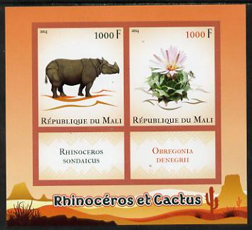 Mali 2014 Rhinos & Cactus imperf sheetlet containing two values & two labels unmounted mint, stamps on animals, stamps on rhinos, stamps on cacti