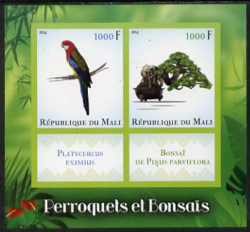 Mali 2014 Parrots & Bonsai imerf sheetlet containing two values & two labels unmounted mint, stamps on , stamps on  stamps on birds, stamps on  stamps on parrots, stamps on  stamps on bonsai