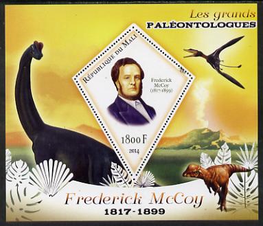 Mali 2014 Famous Paleontologists & Dinosaurs - Frederick McCoy perf s/sheet containing one diamond shaped value unmounted mint, stamps on personalities, stamps on dinosaurs