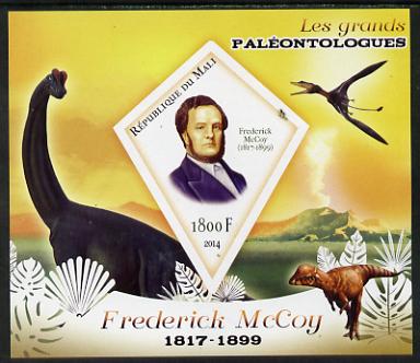 Mali 2014 Famous Paleontologists & Dinosaurs - Frederick McCoy imperf s/sheet containing one diamond shaped value unmounted mint, stamps on personalities, stamps on dinosaurs