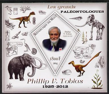 Mali 2014 Famous Paleontologists & Dinosaurs - Phillip V Tobias perf s/sheet containing one diamond shaped value unmounted mint, stamps on , stamps on  stamps on personalities, stamps on  stamps on dinosaurs