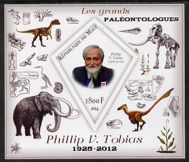 Mali 2014 Famous Paleontologists & Dinosaurs - Phillip V Tobias imperf s/sheet containing one diamond shaped value unmounted mint, stamps on , stamps on  stamps on personalities, stamps on  stamps on dinosaurs