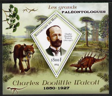 Mali 2014 Famous Paleontologists & Dinosaurs - Charles Doolittle Walcott perf s/sheet containing one diamond shaped value unmounted mint, stamps on , stamps on  stamps on personalities, stamps on  stamps on dinosaurs