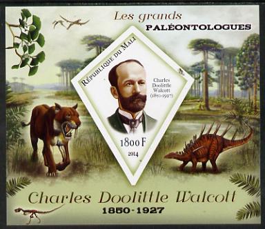 Mali 2014 Famous Paleontologists & Dinosaurs - Charles Doolittle Walcott imperf s/sheet containing one diamond shaped value unmounted mint, stamps on , stamps on  stamps on personalities, stamps on  stamps on dinosaurs