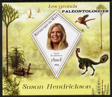 Mali 2014 Famous Paleontologists & Dinosaurs - Susan Hendrickson perf s/sheet containing one diamond shaped value unmounted mint, stamps on personalities, stamps on dinosaurs