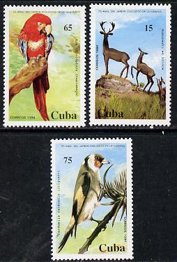 Cuba 1994 Del Jardin Zoo (Parrot, Finch & Deer) set of 3 unmounted mint, Mi 3788-90, stamps on , stamps on  stamps on animals    birds    parrots   deer    zoo, stamps on  stamps on  zoo , stamps on  stamps on zoos, stamps on  stamps on 