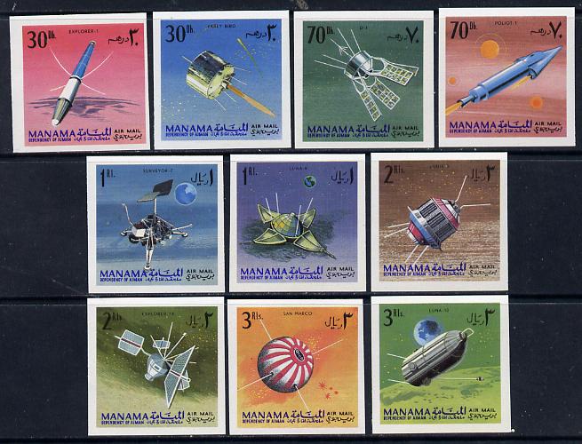 Manama 1968 Satellites & Spacecraft imperf set of 10 (Mi 87-96B) unmounted mint, stamps on communications    space