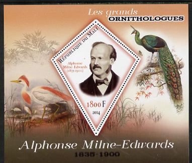 Mali 2014 Famous Ornithologists & Birds - Alphonse Milne-Edwards perf s/sheet containing one diamond shaped value unmounted mint, stamps on , stamps on  stamps on personalities, stamps on  stamps on birds, stamps on  stamps on 