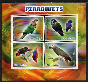 Madagascar 2014 Parrots perf sheetlet containing 4 values unmounted mint, stamps on , stamps on  stamps on birds, stamps on  stamps on parrots