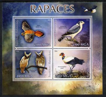 Madagascar 2014 Birds of Prey perf sheetlet containing 4 values unmounted mint, stamps on birds, stamps on birds of prey, stamps on owls
