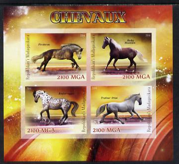 Madagascar 2014 Horses imperf sheetlet containing 4 values unmounted mint, stamps on , stamps on  stamps on animals, stamps on  stamps on horses