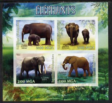 Madagascar 2014 Elephants imperf sheetlet containing 4 values unmounted mint, stamps on animals, stamps on elephants