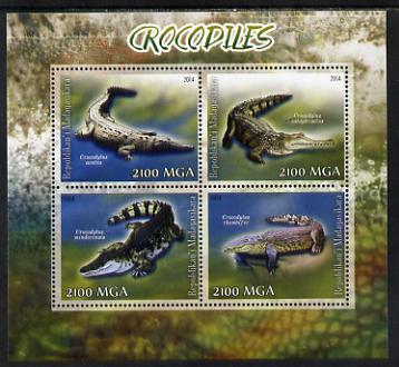 Madagascar 2014 Crocodiles perf sheetlet containing 4 values unmounted mint, stamps on , stamps on  stamps on animals, stamps on  stamps on reptiles, stamps on  stamps on crocodiles