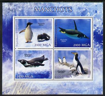 Madagascar 2014 Penguins perf sheetlet containing 4 values unmounted mint, stamps on , stamps on  stamps on birds, stamps on  stamps on penguins, stamps on  stamps on polar