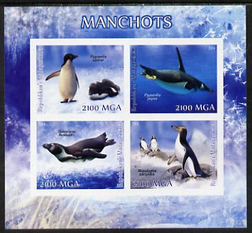 Madagascar 2014 Penguins imperf sheetlet containing 4 values unmounted mint, stamps on birds, stamps on penguins, stamps on polar