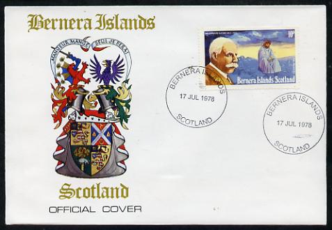 Bernera 1978 Sir Edward Elgar perf 10p on Official unaddressed cover with first day cancel, stamps on , stamps on  stamps on personalities, stamps on  stamps on composers, stamps on  stamps on music, stamps on  stamps on elgar