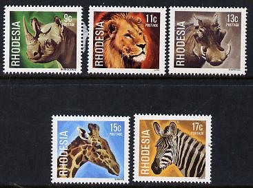 Rhodesia 1978 Animals set of 5 from def set unmounted mint, SG 560-64*, stamps on , stamps on  stamps on animals, stamps on  stamps on rhino, stamps on  stamps on lion, stamps on  stamps on warthog, stamps on  stamps on giraffe, stamps on  stamps on zebra, stamps on  stamps on cats, stamps on  stamps on pigs, stamps on  stamps on swine