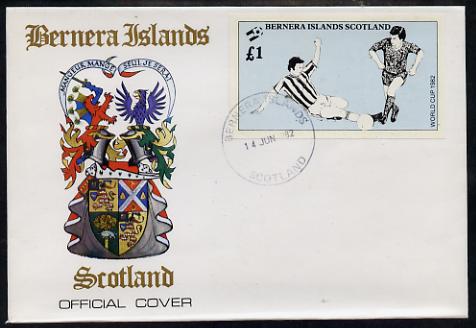 Bernera 1982 Football World Cup imperf souvenir sheet (A31 value) on special cover with first day cancels, stamps on , stamps on  stamps on football, stamps on  stamps on sport