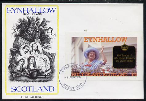 Eynhallow 1985 Life & Times of HM Queen Mother imperf deluxe sheet (\A32 value) on special cover with first day cancels, stamps on royalty, stamps on queen mother