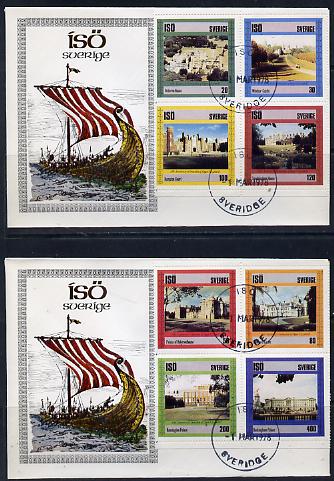Iso - Sweden 1978 25th Anniversary of Coronation perf set of 8 values (Royal Castles & Palaces) on 2 special covers with first day cancels, stamps on royalty, stamps on coronation, stamps on castles, stamps on palaces, stamps on  iso , stamps on 