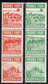 Australia 1953 Food Production set of 6 in 2 se-tenant strips unmounted mint, SG 255-60, stamps on , stamps on  stamps on food, stamps on  stamps on bovine, stamps on  stamps on agriculture