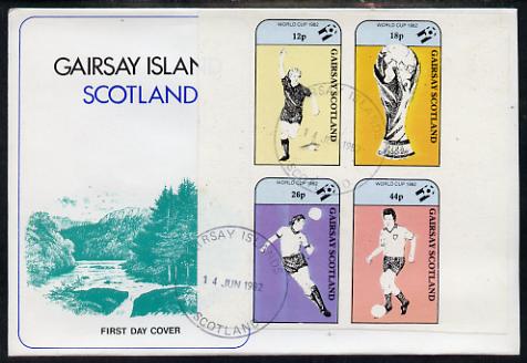 Gairsay 1982 Football World Cup imperf sheetlet containing set of 4 values on special cover with first day cancels, stamps on , stamps on  stamps on football