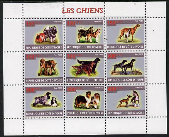 Ivory Coast 2009 Dogs perf sheetlet containing 9 values unmounted mint, stamps on , stamps on  stamps on dogs