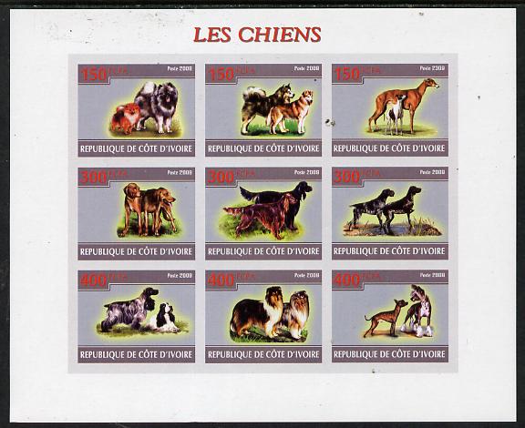 Ivory Coast 2009 Dogs imperf sheetlet containing 9 values unmounted mint, stamps on , stamps on  stamps on dogs