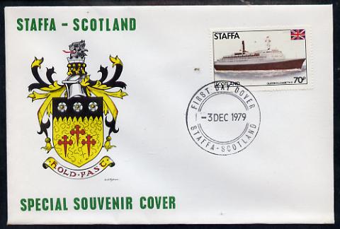 Staffa 1979 Liners & Flags - Queen Elizabeth II 70p perf on cover with first day cancel, stamps on ships, stamps on flags