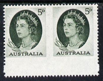 Australia 1964 QEII 5d green unmounted mint pair imperf between, SG 354b, stamps on royalty