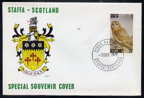 Staffa 1979 Owls - Long-Eared Owl 75p perf on cover with first day cancel, stamps on birds, stamps on birds of prey, stamps on owls