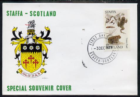 Staffa 1979 Frogs - Green Toad 13p perf on cover with first day cancel, stamps on frogs, stamps on toads