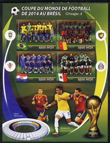 Madagascar 2014 Football World Cup in Brazil - Group A perf sheetlet containing 4 values unmounted mint, stamps on , stamps on  stamps on football, stamps on  stamps on stadia