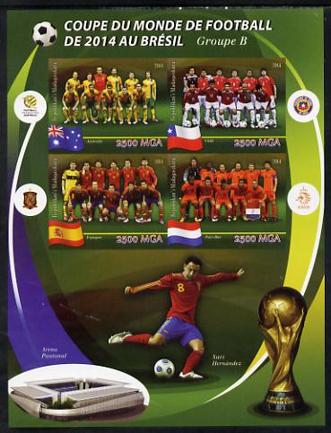Madagascar 2014 Football World Cup in Brazil - Group B imperf sheetlet containing 4 values unmounted mint, stamps on football, stamps on stadia