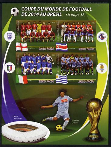 Madagascar 2014 Football World Cup in Brazil - Group D imperf sheetlet containing 4 values unmounted mint, stamps on football, stamps on stadia