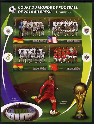 Madagascar 2014 Football World Cup in Brazil - Group G imperf sheetlet containing 4 values unmounted mint, stamps on , stamps on  stamps on football, stamps on  stamps on stadia