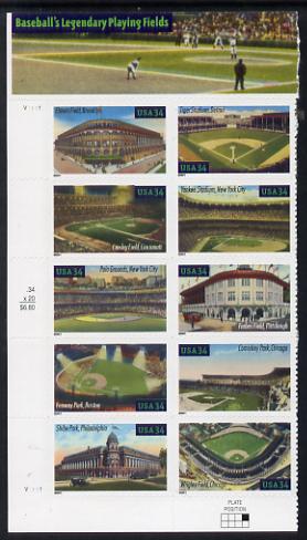 United States 2001 Baseball Fields self adhesive set of 10 unmounted mint SG 3979a, stamps on baseball, stamps on sport, stamps on self adhesive