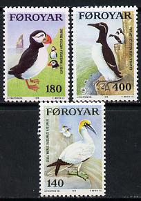 Faroe Islands 1978 Sea Birds (Puffin, Gannet & Guillemot) set of 3 unmounted mint, SG 35-37 (MI 36-38), stamps on , stamps on  stamps on birds    puffin 