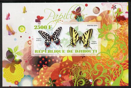 Djibouti 2014 Butterflies #1 imperf souvenir sheet unmounted mint , stamps on butterflies