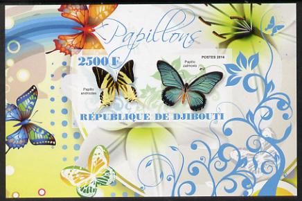 Djibouti 2014 Butterflies #5 imperf souvenir sheet unmounted mint , stamps on butterflies