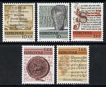 Faroe Islands 1981 Historic Writings set of 5 unmounted mint, SG 64-68 (Mi 65-69), stamps on , stamps on  stamps on literature     music