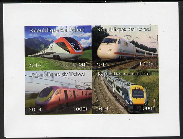 Chad 2014 High Speed Trains imperf sheetlet containing 4 values unmounted mint. Note this item is privately produced and is offered purely on its thematic appeal. , stamps on , stamps on  stamps on railways