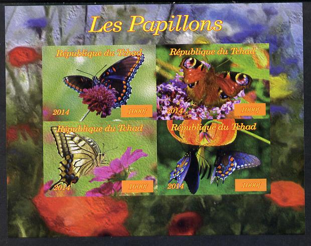 Chad 2014 Butterflies #1 imperf sheetlet containing 4 values unmounted mint. Note this item is privately produced and is offered purely on its thematic appeal. , stamps on butterfles