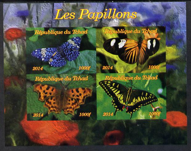 Chad 2014 Butterflies #2 imperf sheetlet containing 4 values unmounted mint. Note this item is privately produced and is offered purely on its thematic appeal. , stamps on butterfles