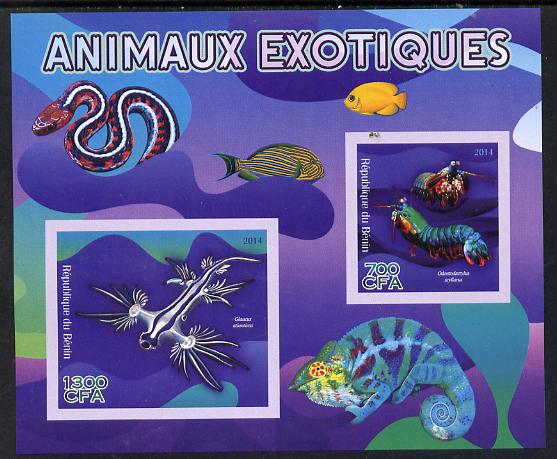 Benin 2014 Exotic Animals - Mantis Shrimp & Sea Slug imperf sheetlet containing 2 values unmounted mint , stamps on , stamps on marine life, stamps on crustacea
