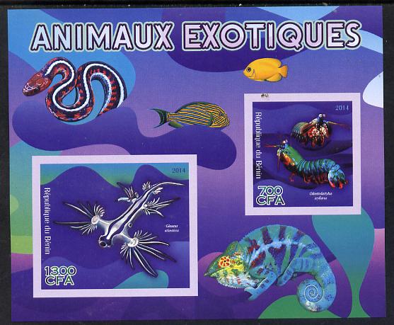 Benin 2014 Exotic Animals - Mantis Shrimp & Sea Slug imperf sheetlet containing 2 values unmounted mint , stamps on , stamps on  stamps on , stamps on  stamps on marine life, stamps on  stamps on crustacea