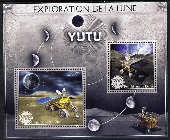 Benin 2014 Exploration of the Moon - Yutu perf sheetlet containing 2 values unmounted mint , stamps on space, stamps on moon, stamps on satellites