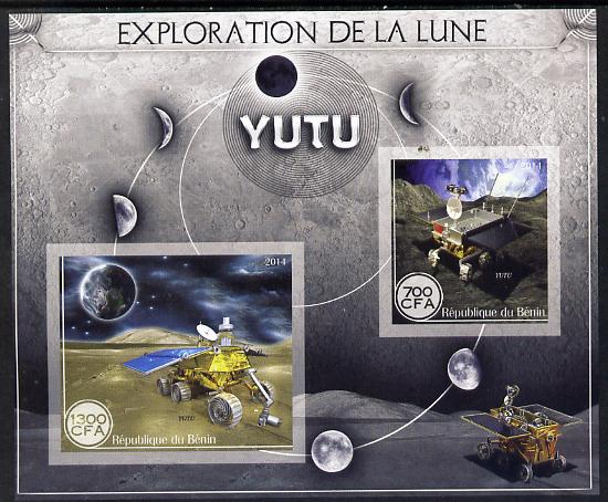 Benin 2014 Exploration of the Moon - Yutu imperf sheetlet containing 2 values unmounted mint , stamps on , stamps on  stamps on space, stamps on  stamps on moon, stamps on  stamps on satellites