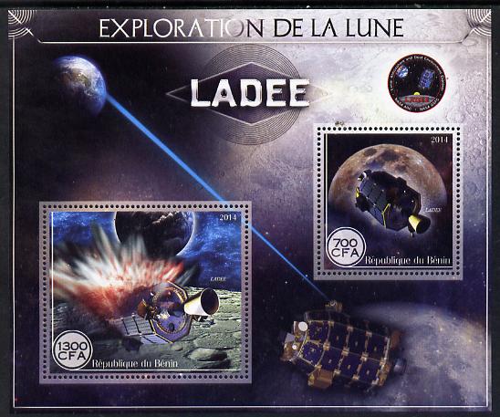 Benin 2014 Exploration of the Moon - Ladee perf sheetlet containing 2 values unmounted mint , stamps on , stamps on  stamps on space, stamps on  stamps on moon, stamps on  stamps on satellites